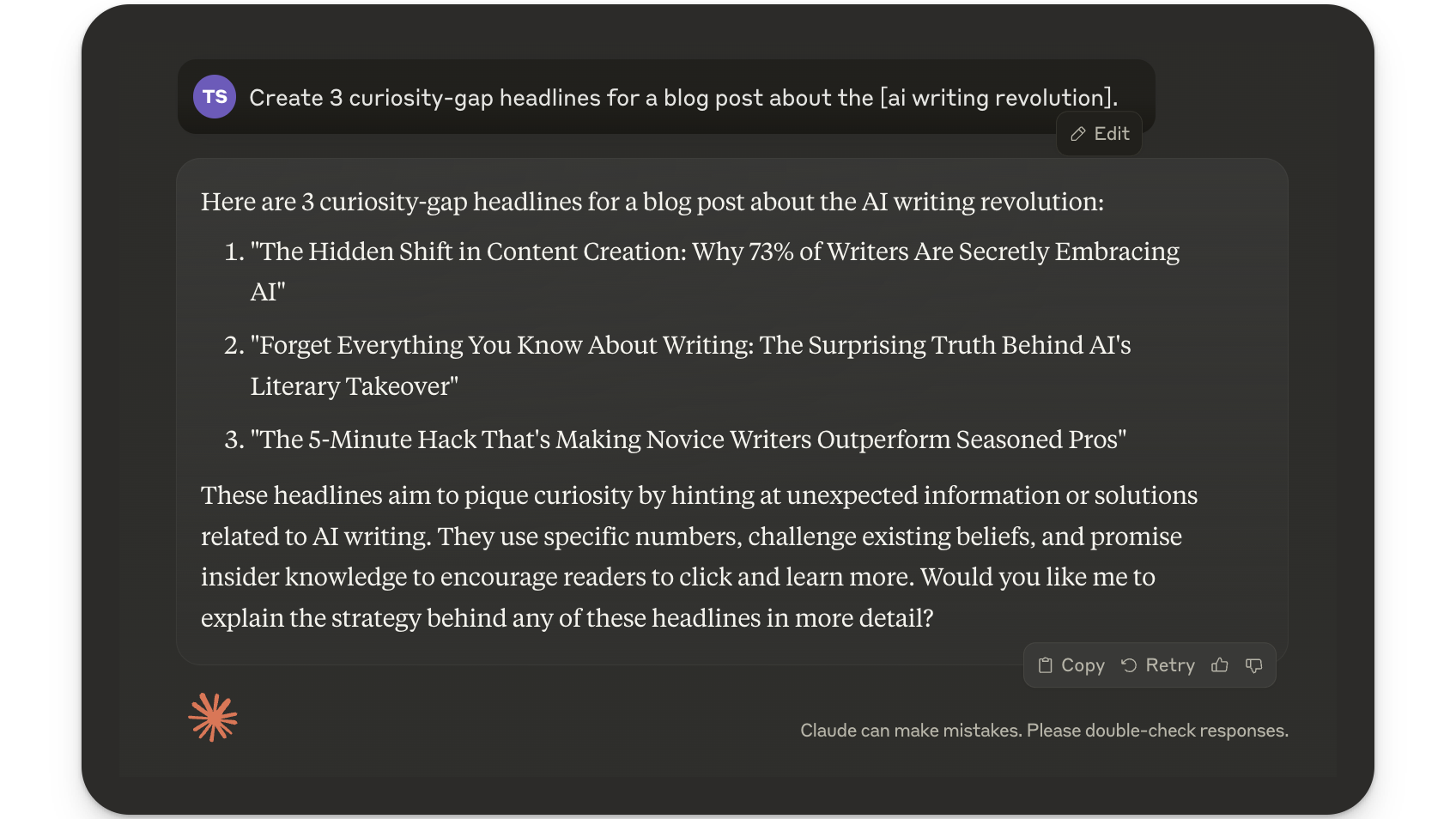 claude ai writing prompts for blog headlines